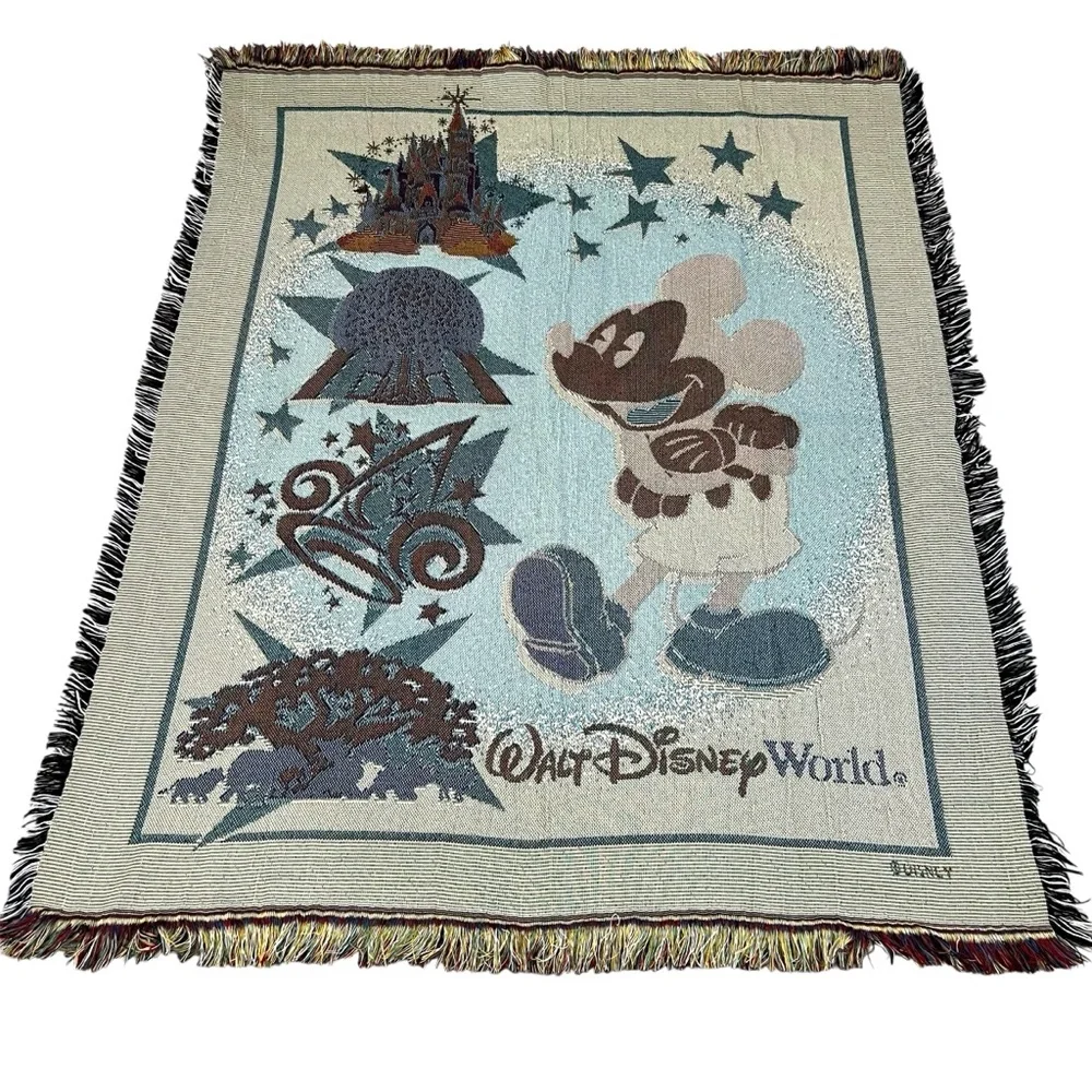 Walt Disney World Mickey Mouse Epcot Afghan‎ Fringed Tapestry 63 X 50 Blanket